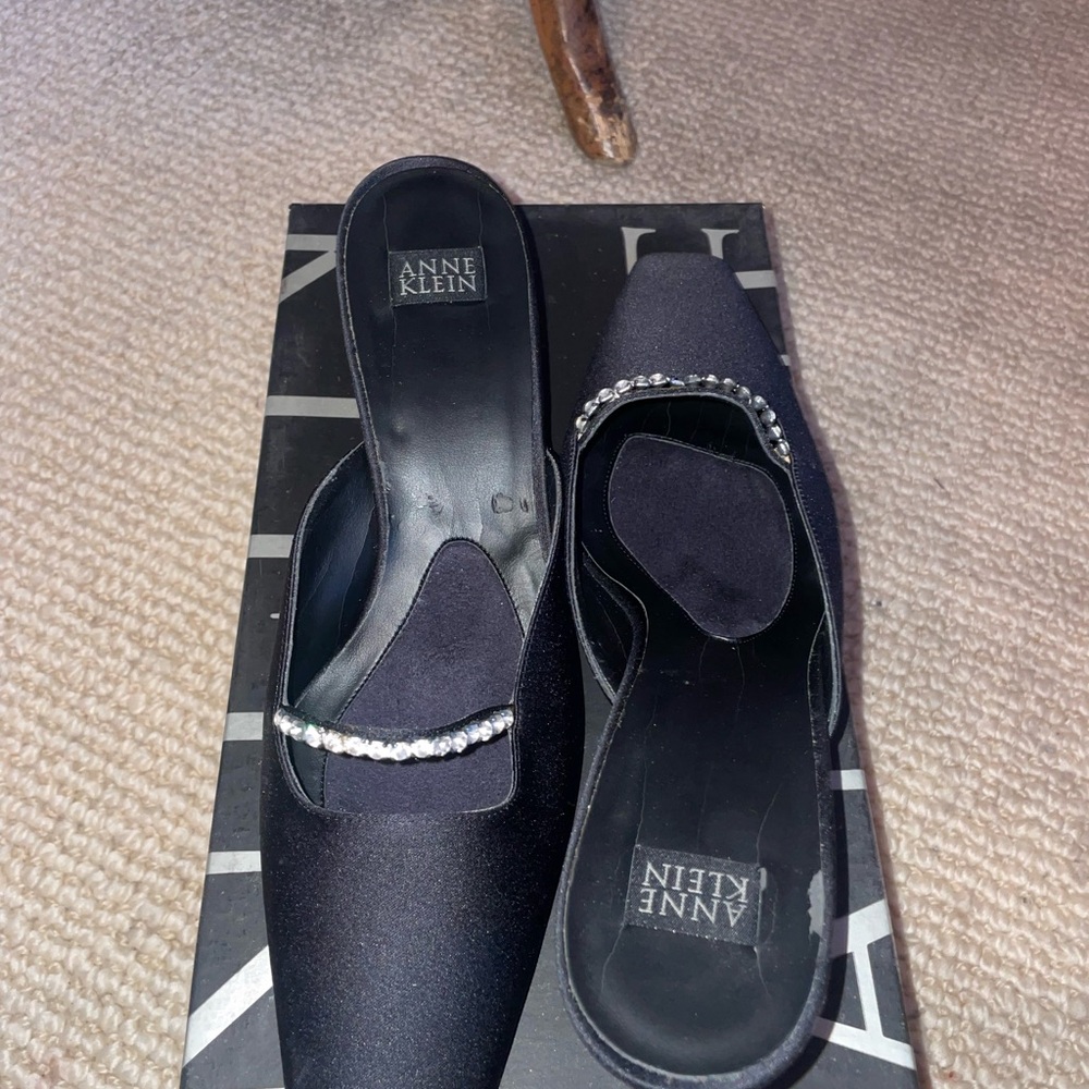 Anne Klein Black Mules with Rhinestone Accent